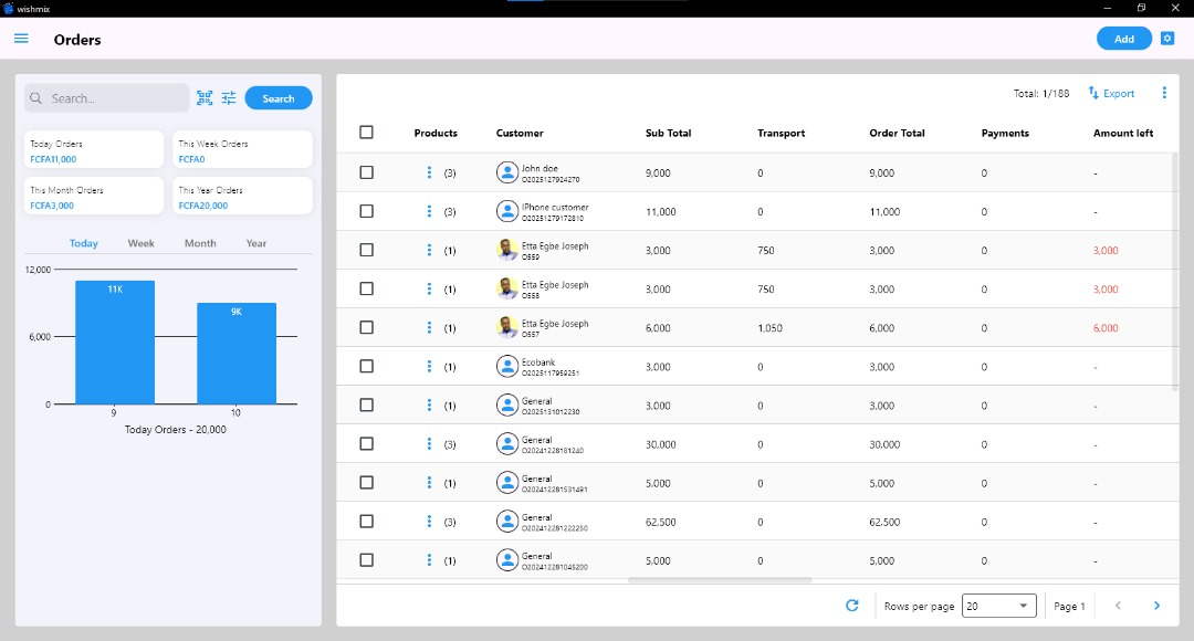 Orders page