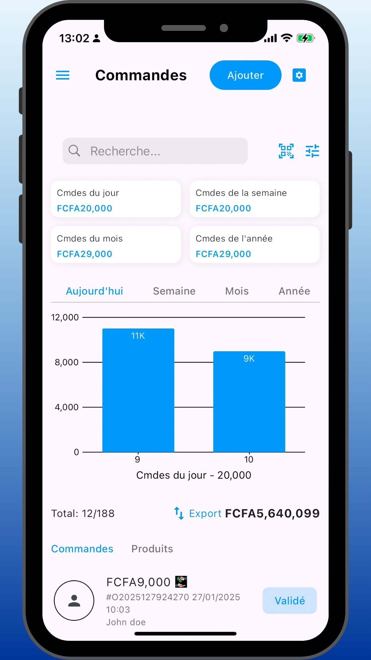 Page Commandes Mobile