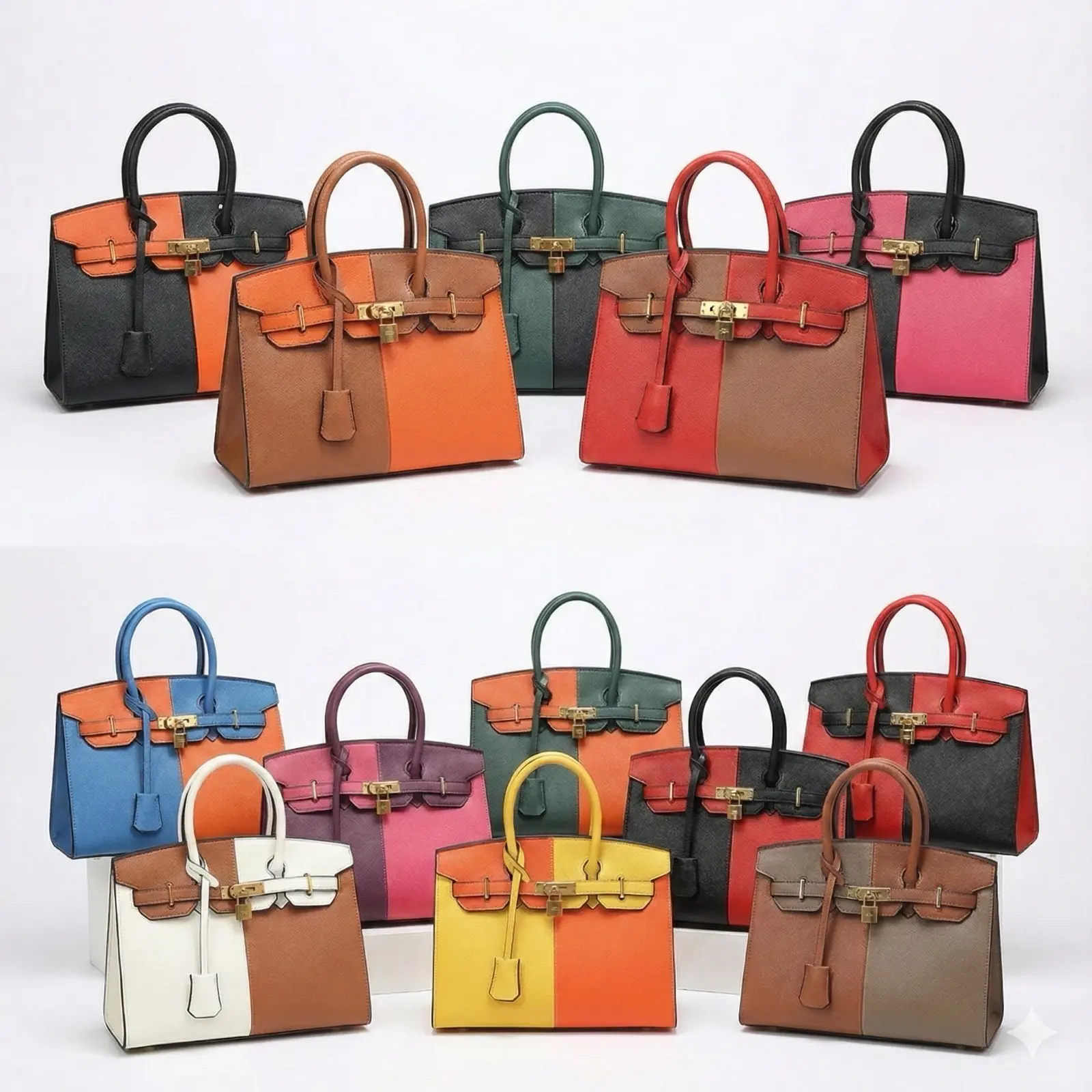 Two-Tone Leather Handbag with Lock