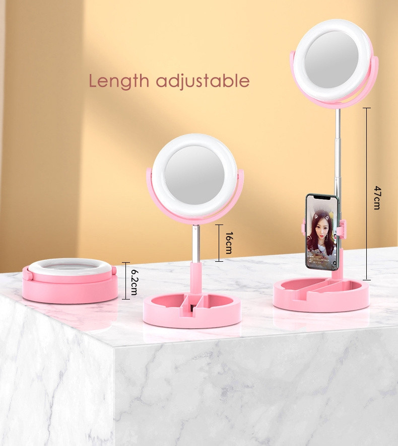 LED Ring light with make-up mirror