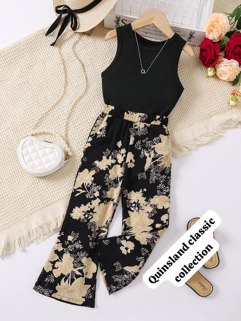 Chic Floral Print Pants & Tank Top Set