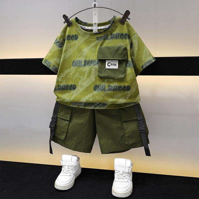 Green Cargo Shorts and Tie Dye Short Sleeve Shirt Outfit