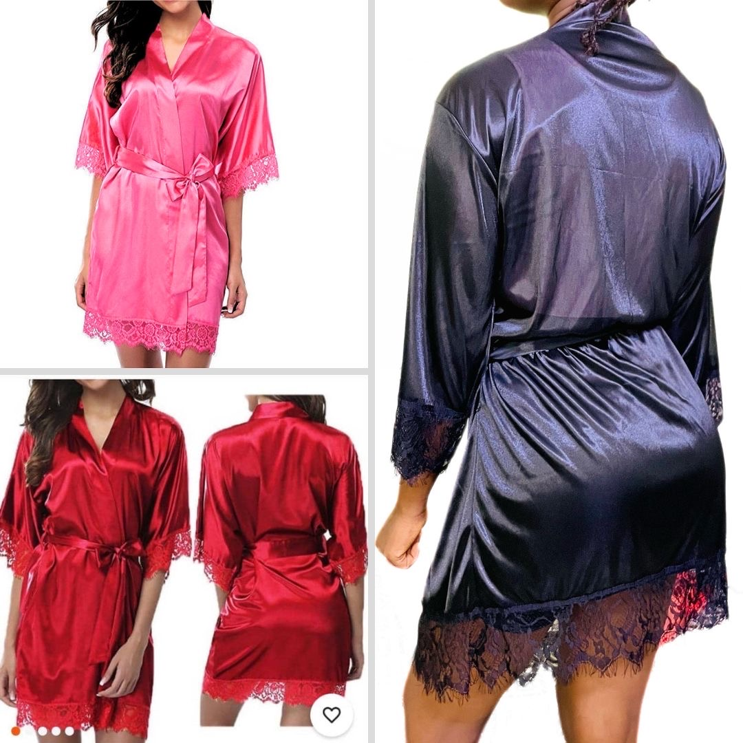 Lace Trim Satin Robe