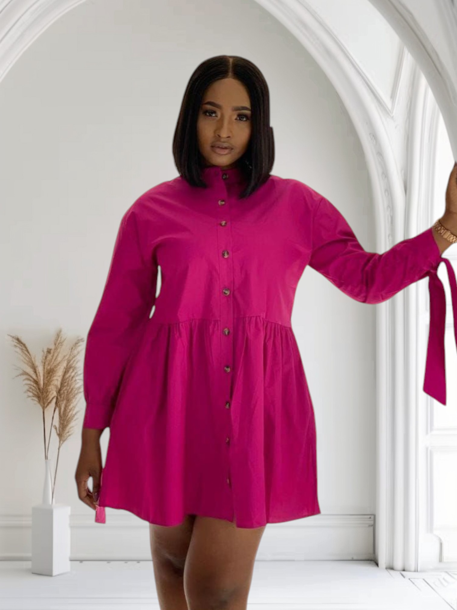 Pink Cotton Shirt Dress