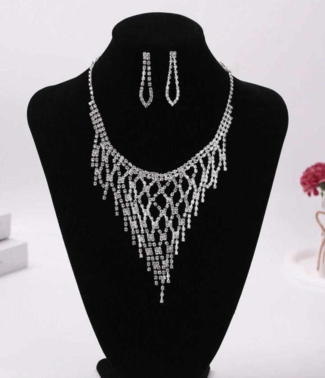 Rhinestone Necklace and Earring Set