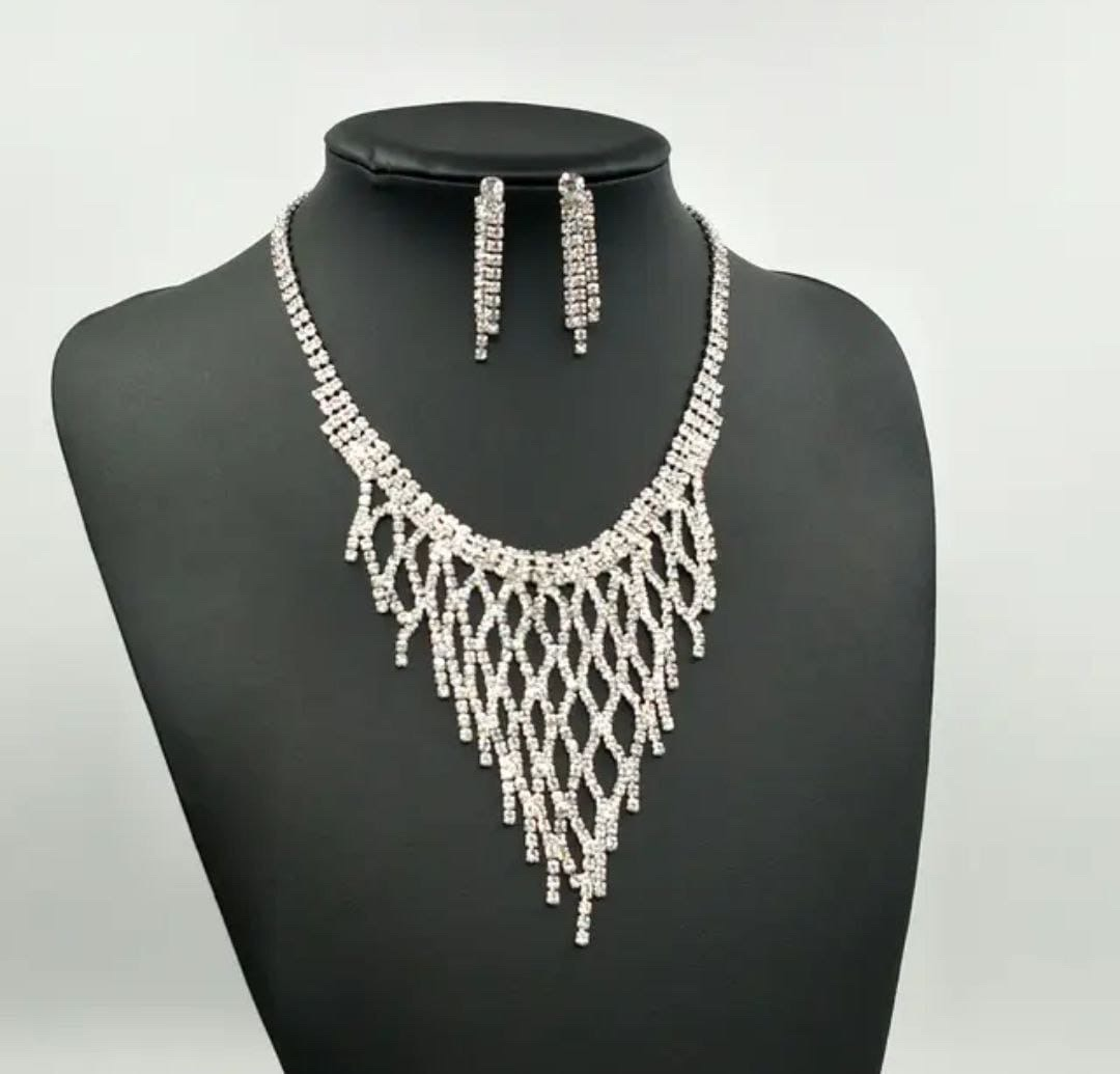 Rhinestone Necklace and Earring Set