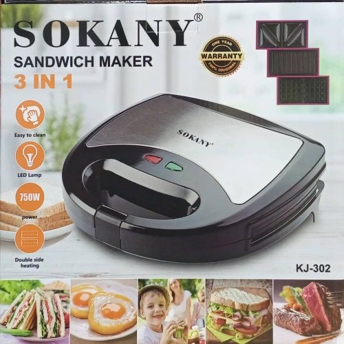 Appareil à Sandwichs Gaufrier et Grill 3-en-1 SOKANY KJ-302
