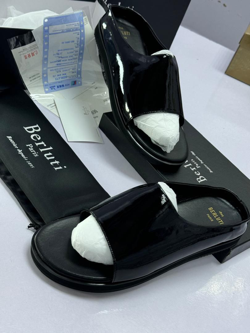 Black Patent Leather Slides