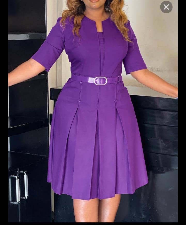 Elegant Purple Pleated Midi Dress