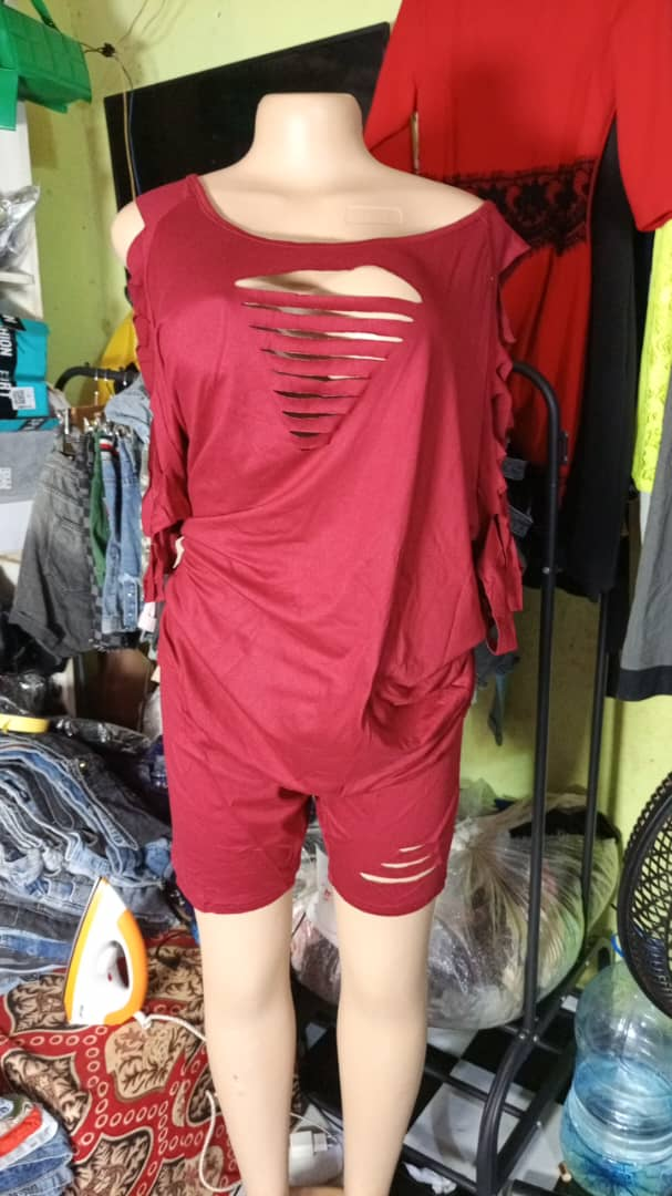 Red Cut-Out Casual Outfit