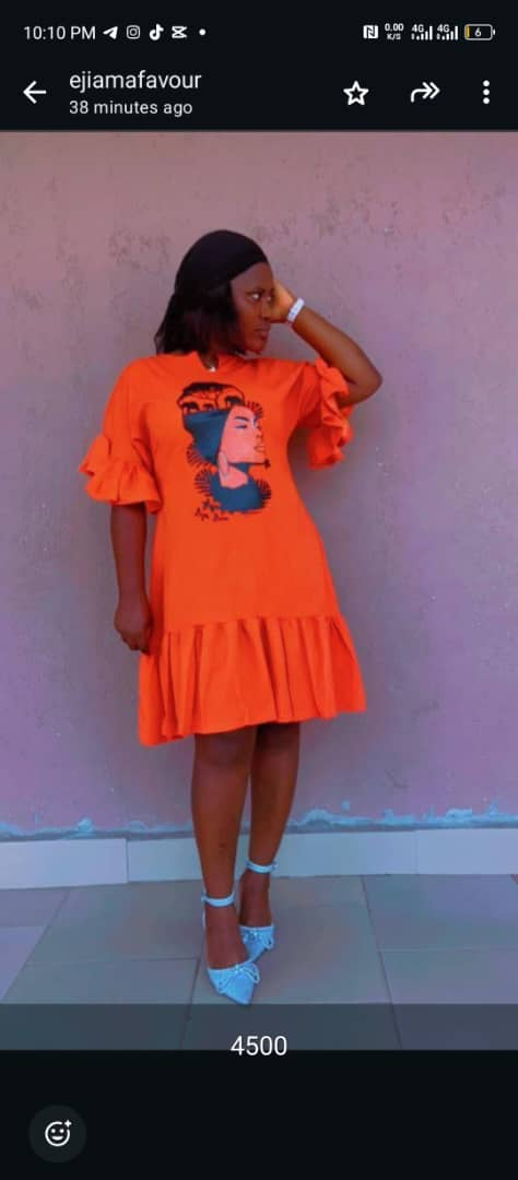 Orange Print Ruffle Dress