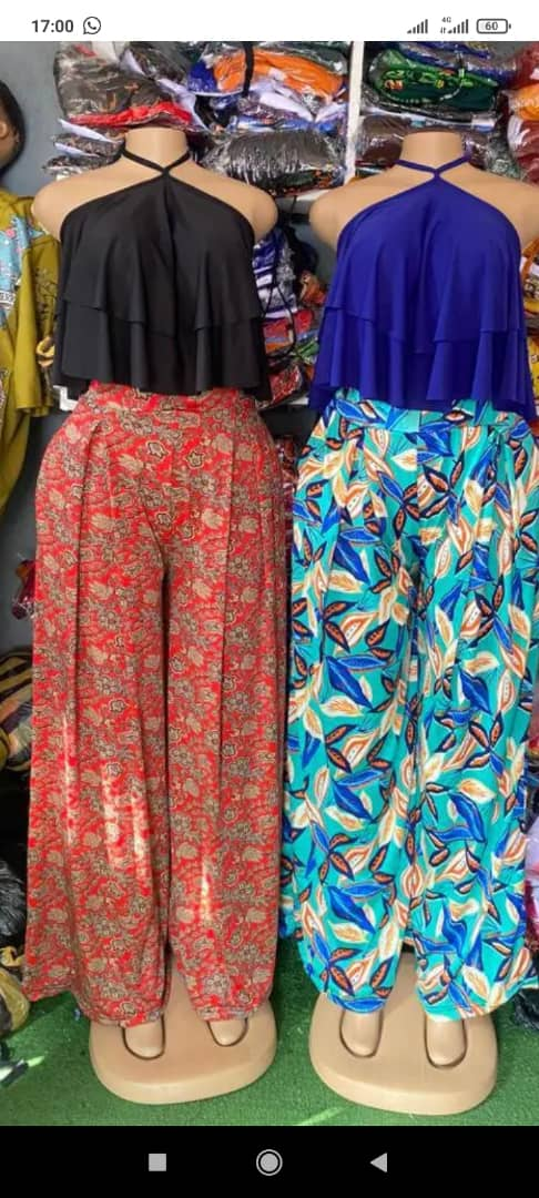 Halter Neck Ruffle Top & Wide Leg Pants Outfit