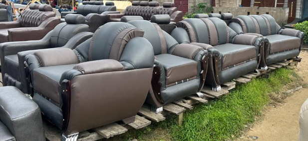 Modern Two-Tone Leather Sofa Set