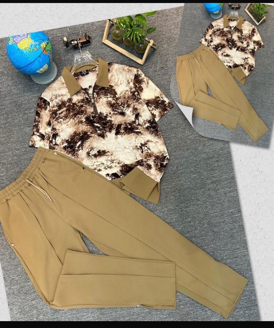Men's Abstract Print Polo Shirt & Joggers Set