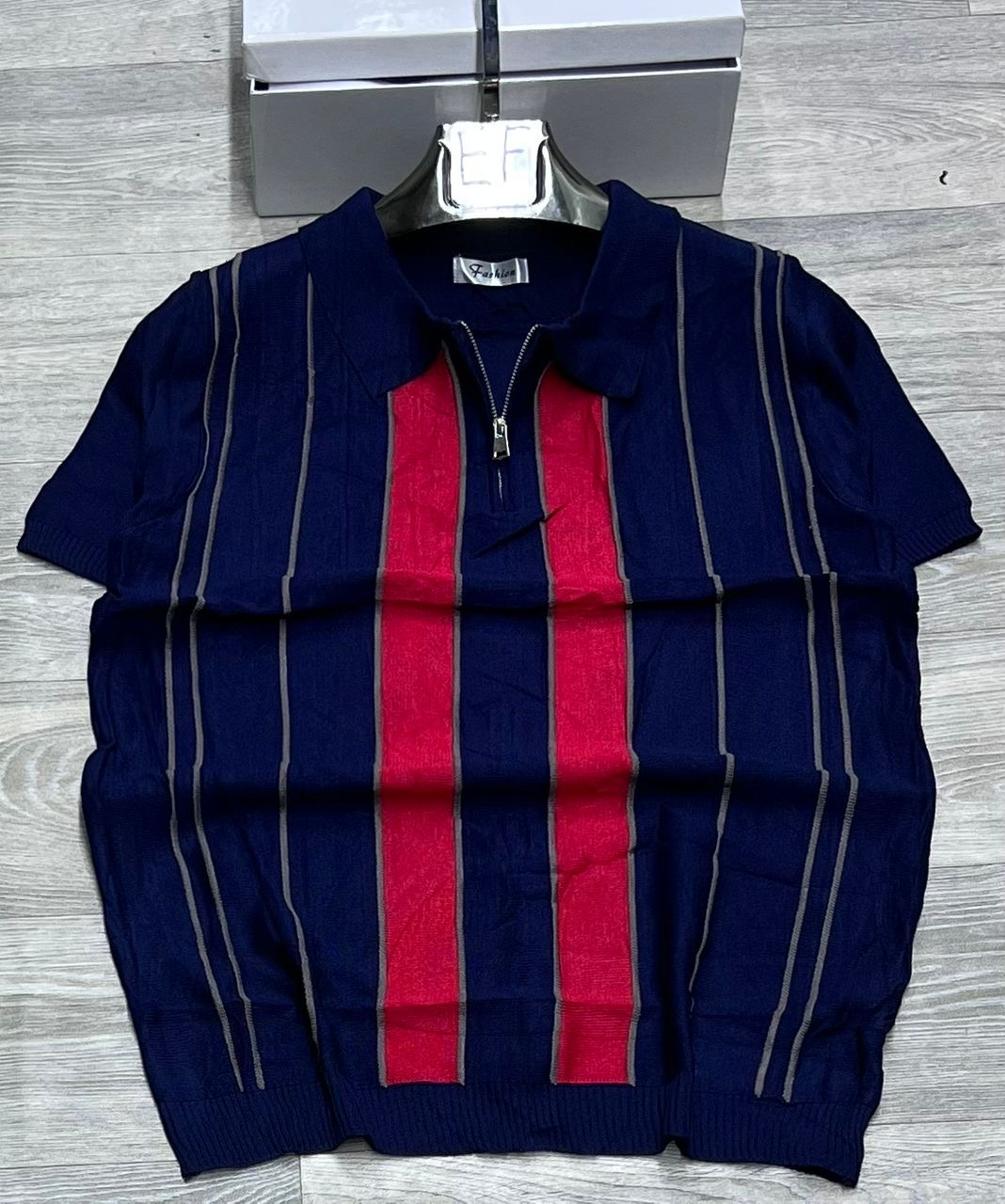 Stylish Striped Polo Shirt with Zipper