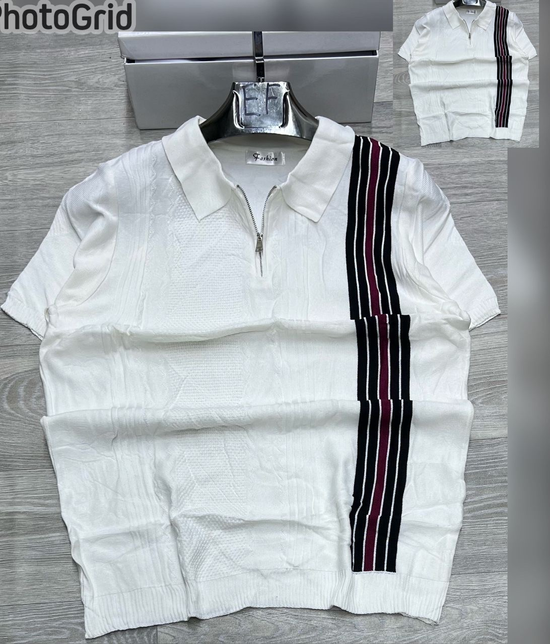 Fashion Striped Zipper Polo Shirt