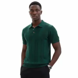 Ribbed Knit Polo Shirt