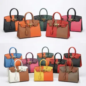 Two-Tone Leather Handbag with Lock