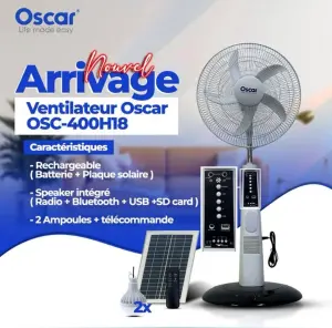 Ventilateur Rechargeable Oscar Solaire avec Haut-parleur Bluetooth