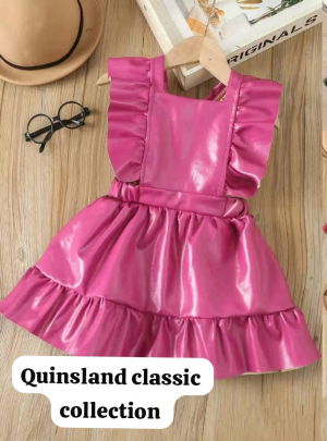 Pink Faux Leather Ruffled Dress for Girls