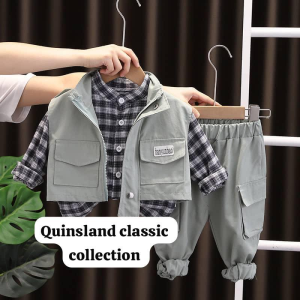 Stylish Baby Boy Vest, Plaid Shirt & Pants Set