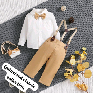 Toddler Boy's Classic Khaki Suit with Suspenders