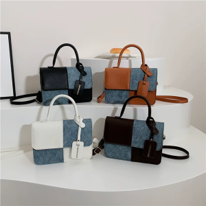 Stylish Two-Toned Denim & PU Leather Handbag