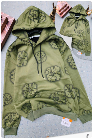 Olive Green Floral Hoodie