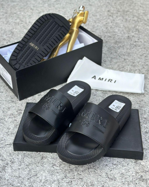 AMIRI Black Leather Slides 33