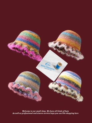 Rainbow Knitted Bucket Hat