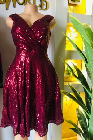 Burgundy Sequin Party Dress