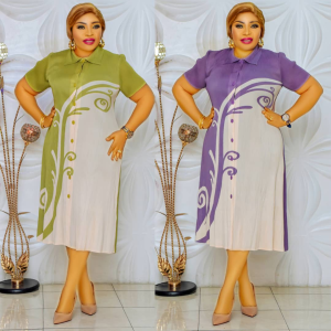 Elegant Two-Tone Patterned Shirt Dress