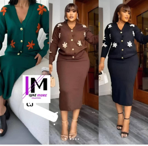 Elegant Floral Knit Skirt Set