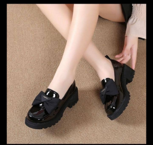 Trendy Black Chunky Bow Loafers