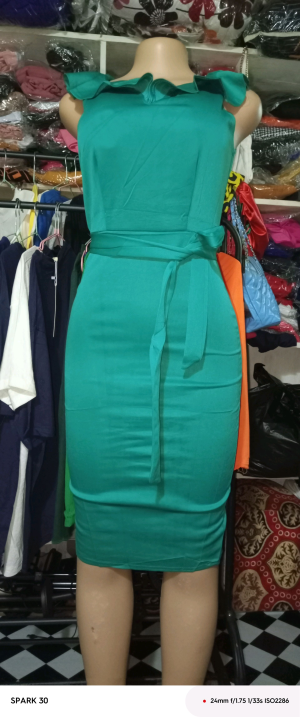 Elegant Teal Ruffle Neck Dress