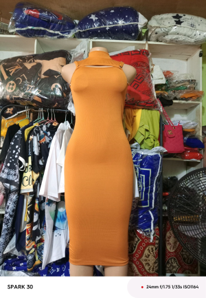 Orange Ribbed Bodycon Dress