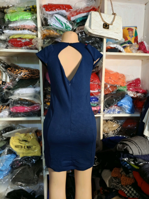 Chic Navy Blue Mini Dress with Open Back