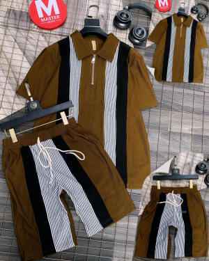 Men's Ribbed Polo and Shorts Set