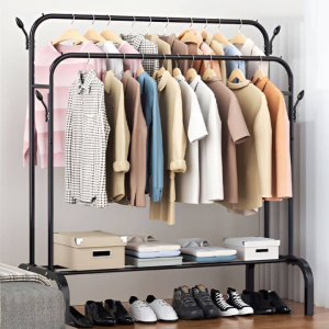Double Rail Garment Rack with Shoe Shelf