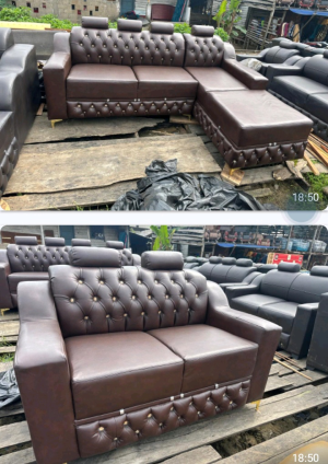 Brown L-Shape Sofa Set