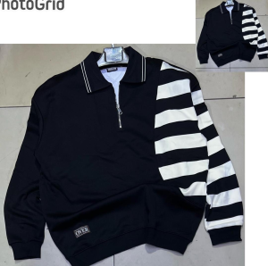 Men's Stylish Striped Sleeve Polo Sweatshirt