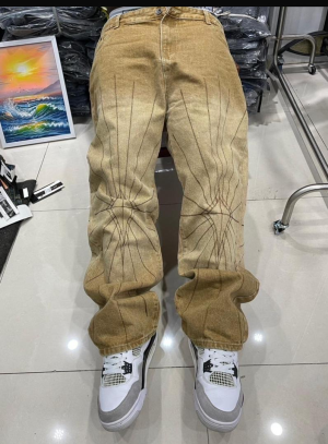 Brown Graphic Print Baggy Jeans