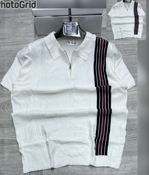 Stylish Striped Zipper Polo Shirt