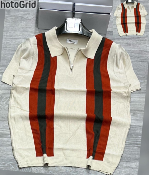 Stylish Striped Zipper Polo Shirt