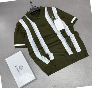 Men's Striped Polo Shirt with Zipper Detail