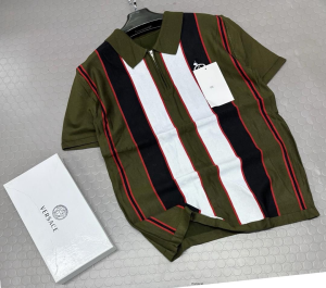 Men's Vertical Striped Zip Polo Shirt