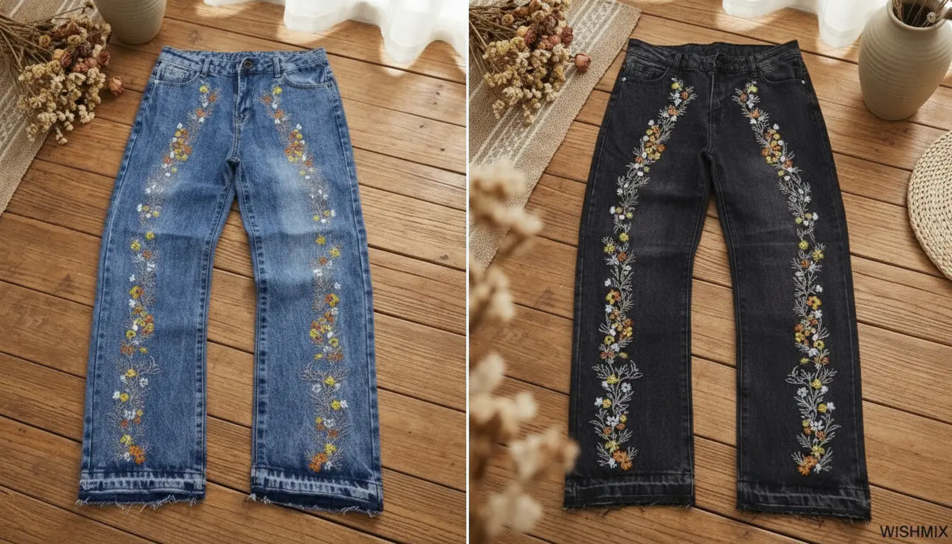 Floral Embroidered Straight Leg Jeans