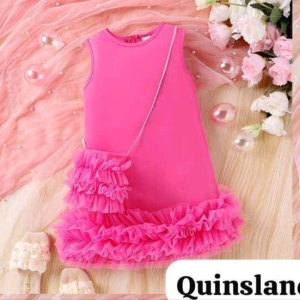 Pink Ruffled Dress with  Mini Bag