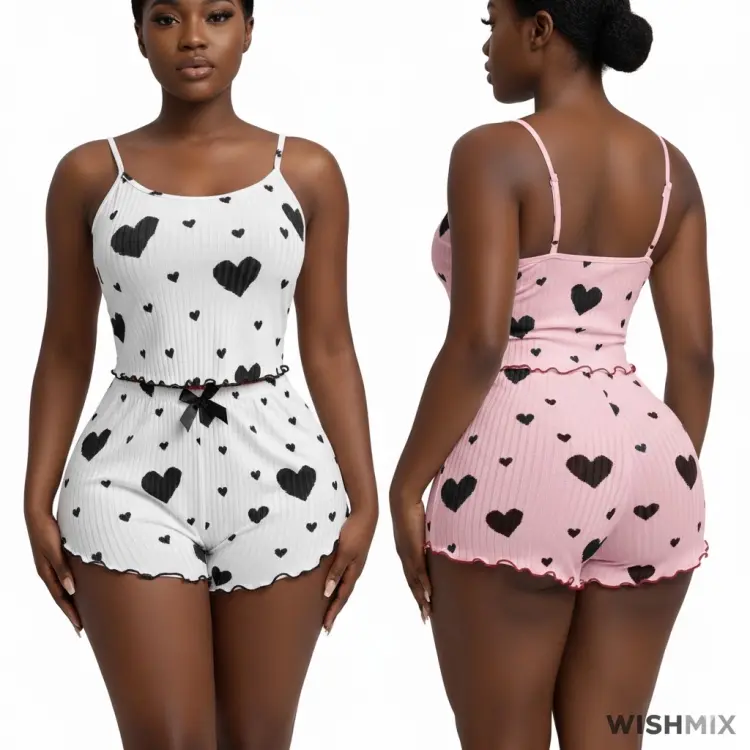 Heart Print Two-Piece Pajama Set